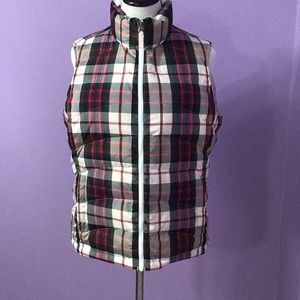 Unisex Lands’ End Plaid Red White Green Navy Vest L/P 14-16